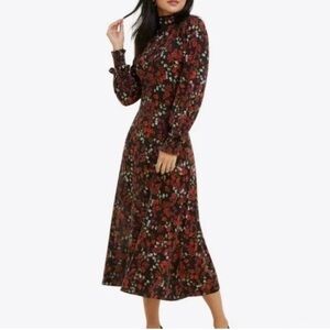 Draper James Knit Turtleneck Midi Dress Small Ribbon Flower Floral Black Red
